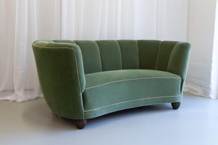 vintage art deco danish velvet banana sofa 1940s 2398