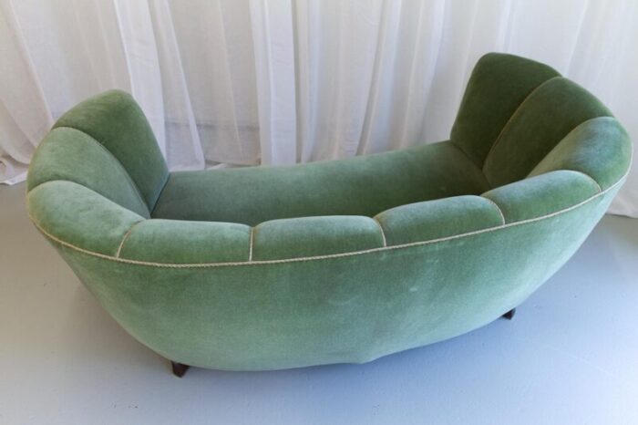 vintage art deco danish velvet banana sofa 1940s 3249