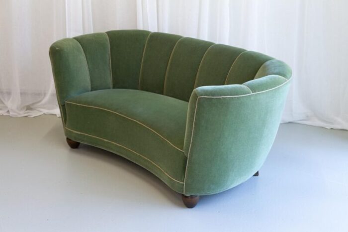 vintage art deco danish velvet banana sofa 1940s 6911