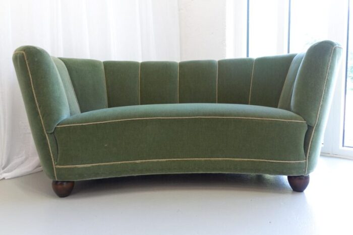 vintage art deco danish velvet banana sofa 1940s 7723