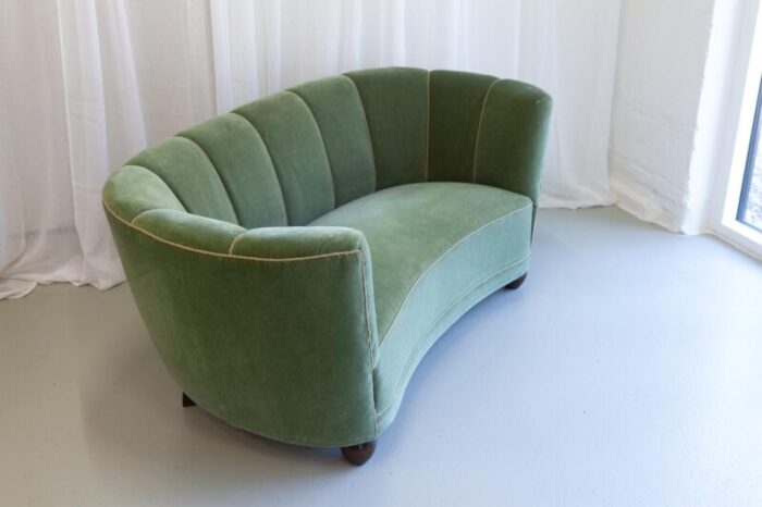 vintage art deco danish velvet banana sofa 1940s 9414