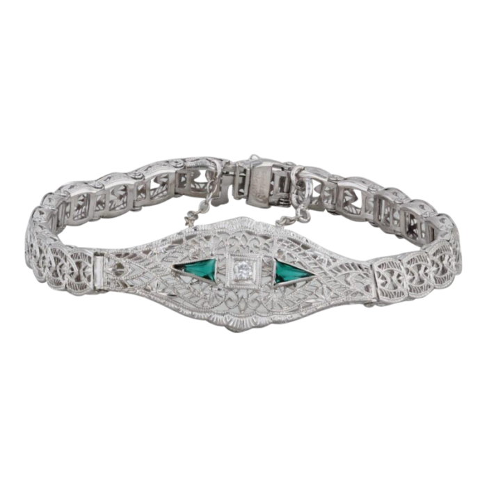 vintage art deco filigree diamond bracelet 10k white gold 7 1245