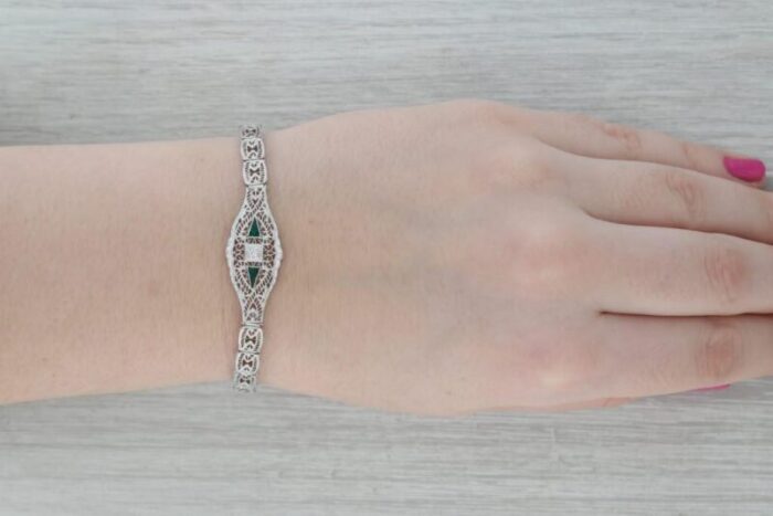 vintage art deco filigree diamond bracelet 10k white gold 7 3619