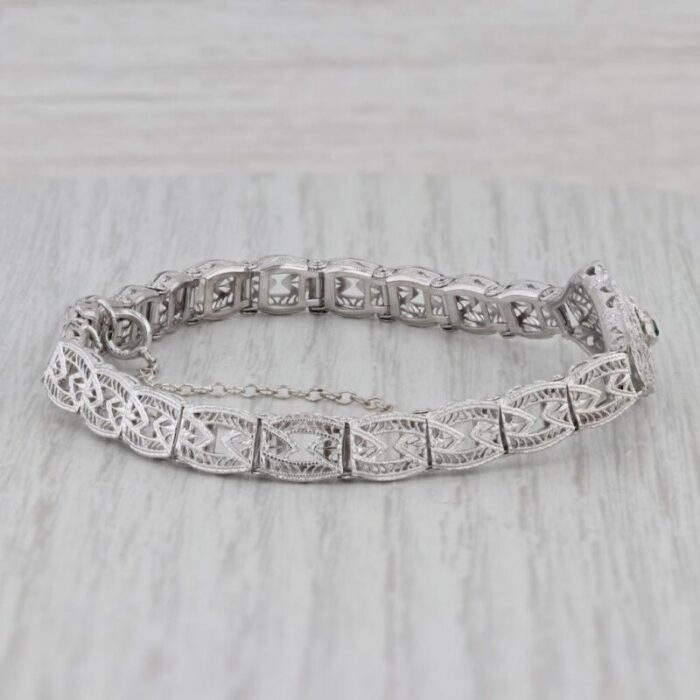 vintage art deco filigree diamond bracelet 10k white gold 7 5136