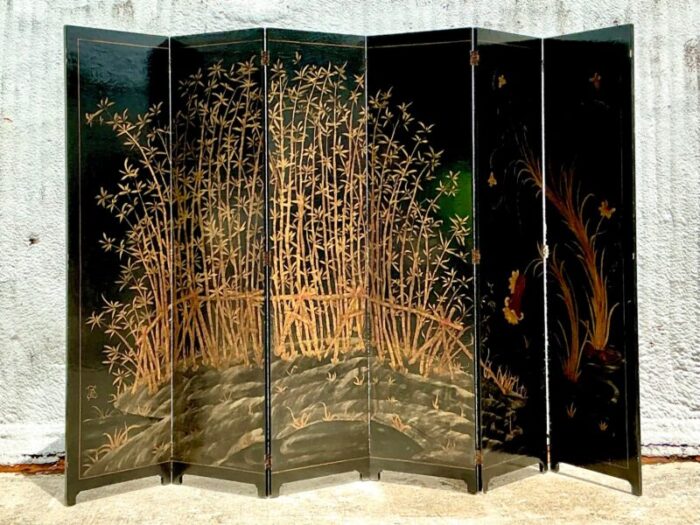 vintage asian lacquered bamboo folding screen 0025