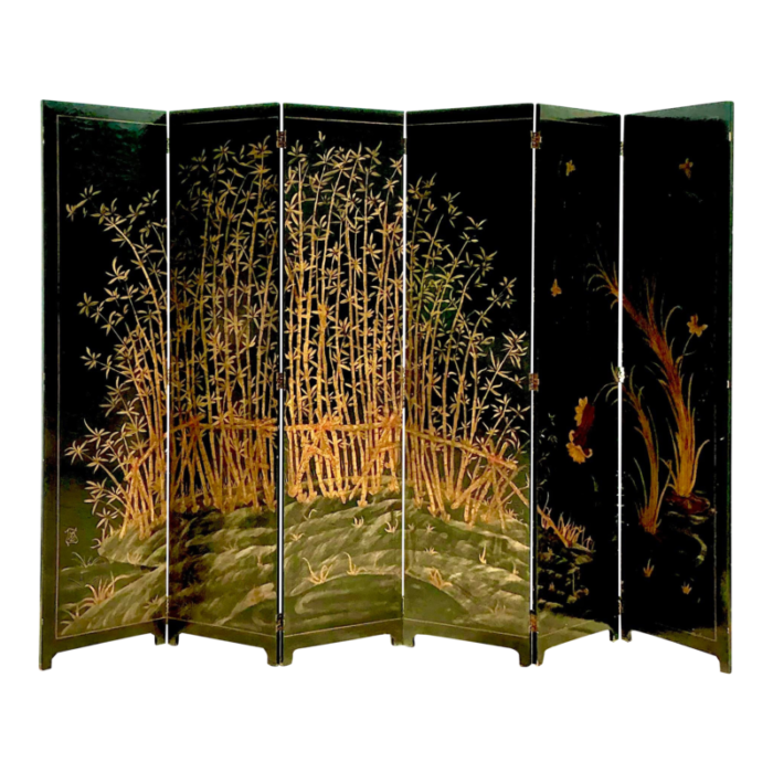 vintage asian lacquered bamboo folding screen 1183