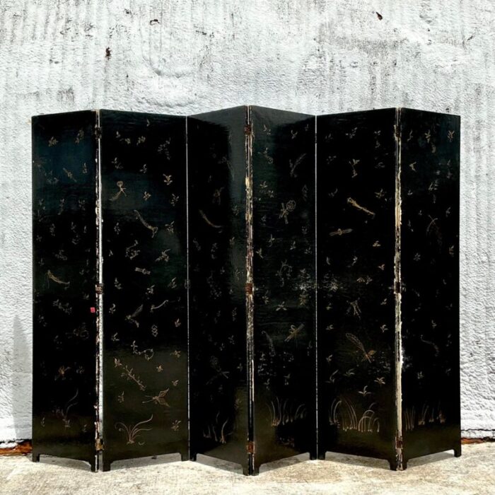 vintage asian lacquered bamboo folding screen 7870