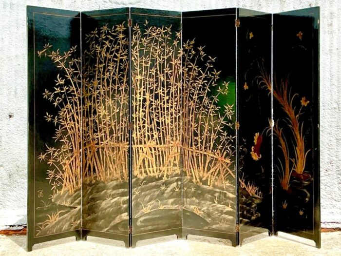 vintage asian lacquered bamboo folding screen 7894