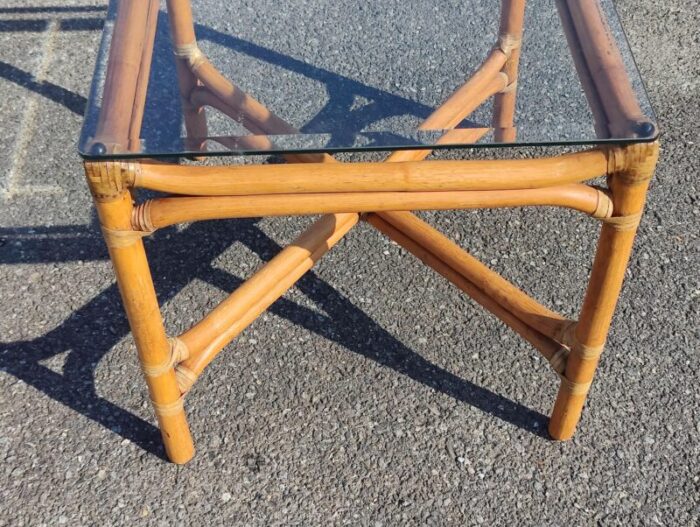 vintage bamboo side table with glass top 1401