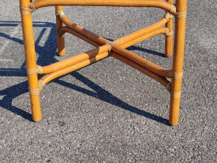 vintage bamboo side table with glass top 3972