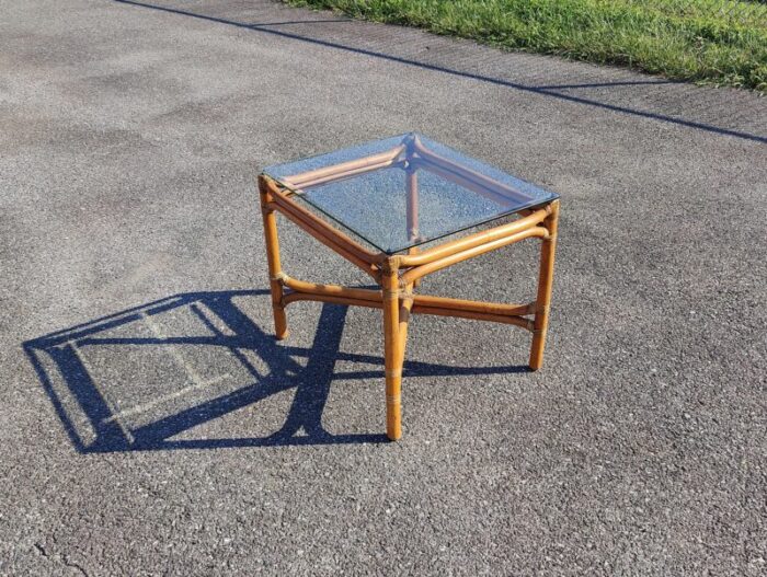 vintage bamboo side table with glass top 4582