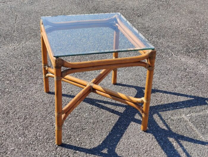 vintage bamboo side table with glass top 8150