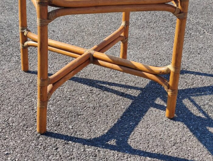 vintage bamboo side table with glass top 8713