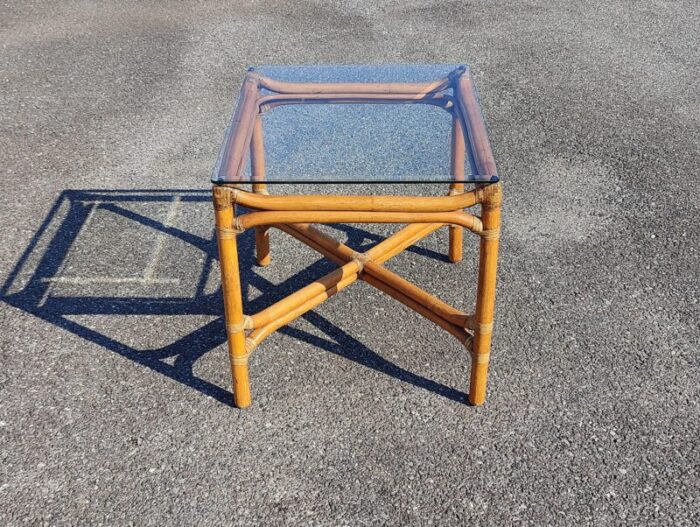 vintage bamboo side table with glass top 9825