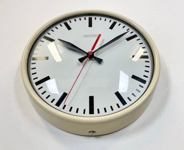 vintage beige school wall clock from van doorn 1960s 4