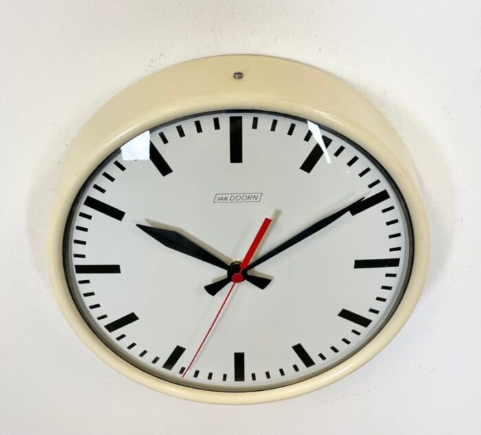 vintage beige school wall clock from van doorn 1960s 5