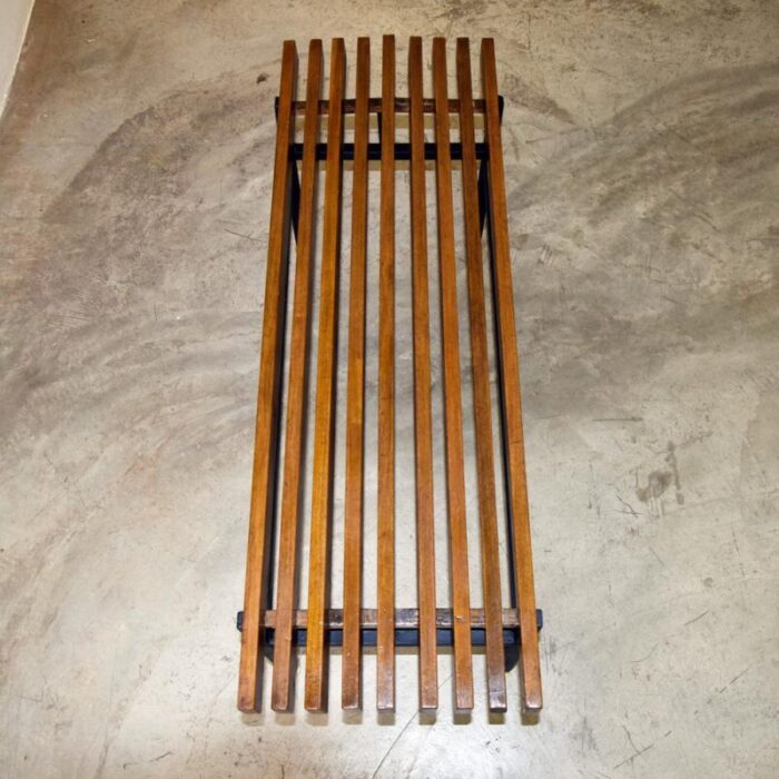 vintage bench with wooden slats on metal structure 1960s 0359