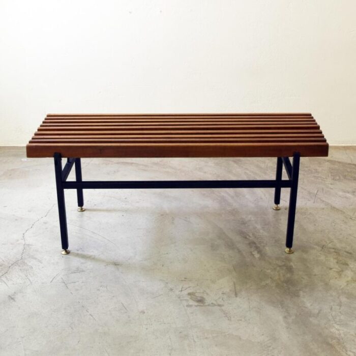 vintage bench with wooden slats on metal structure 1960s 9131