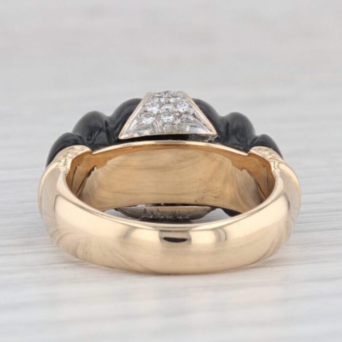 vintage black nephrite jade 030ctw diamond cocktail ring 14k yellow gold size 675 3053