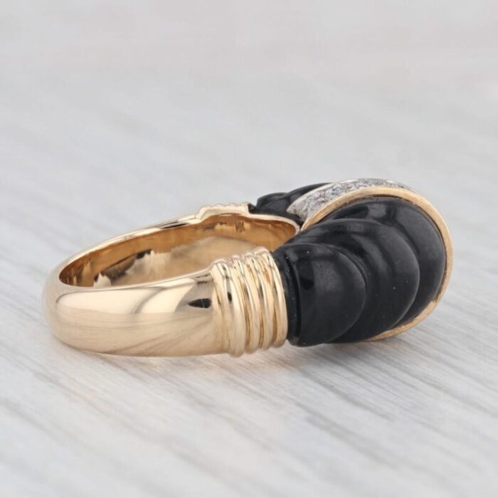 vintage black nephrite jade 030ctw diamond cocktail ring 14k yellow gold size 675 7469