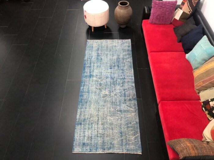 vintage blue ombre patterned faded runner rug 1