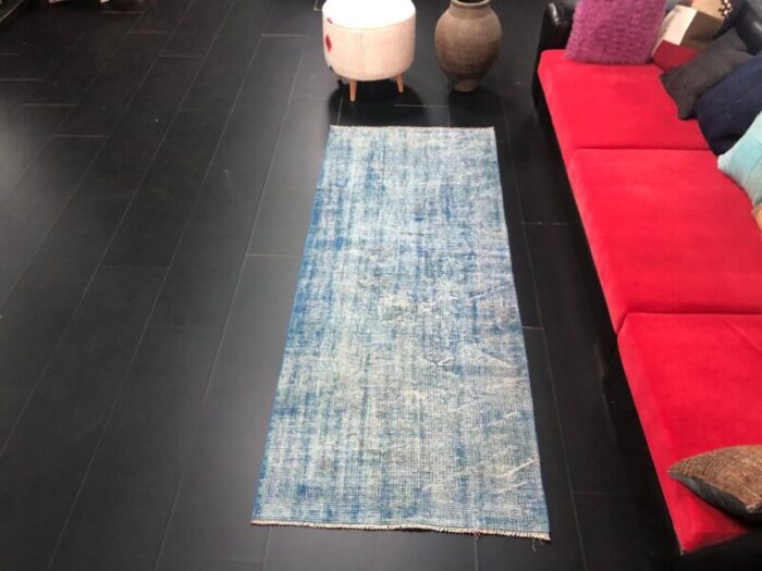 vintage blue ombre patterned faded runner rug 2