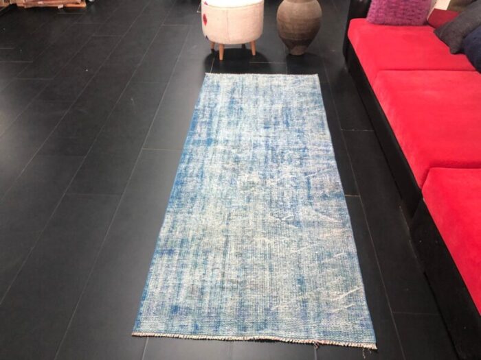 vintage blue ombre patterned faded runner rug 3