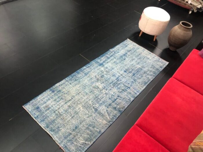 vintage blue ombre patterned faded runner rug 4