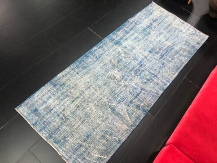 vintage blue ombre patterned faded runner rug 5