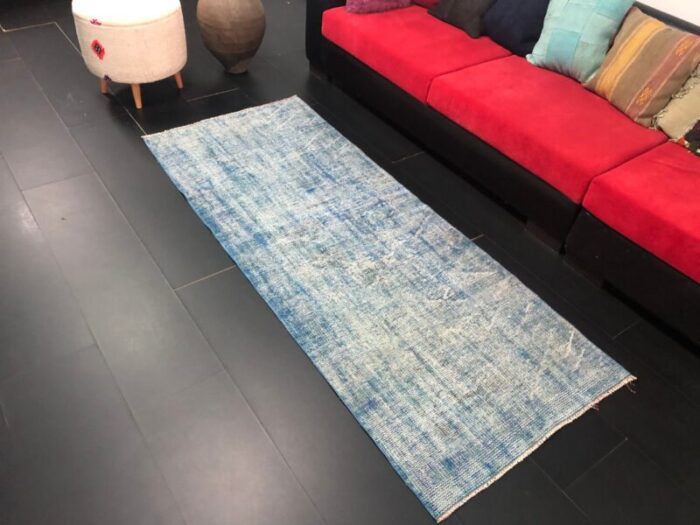 vintage blue ombre patterned faded runner rug 6