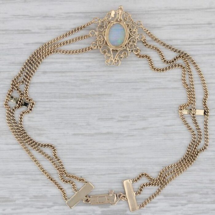 vintage blue opal bracelet 14k yellow gold 95 anklet 3 strand curb chain 3582