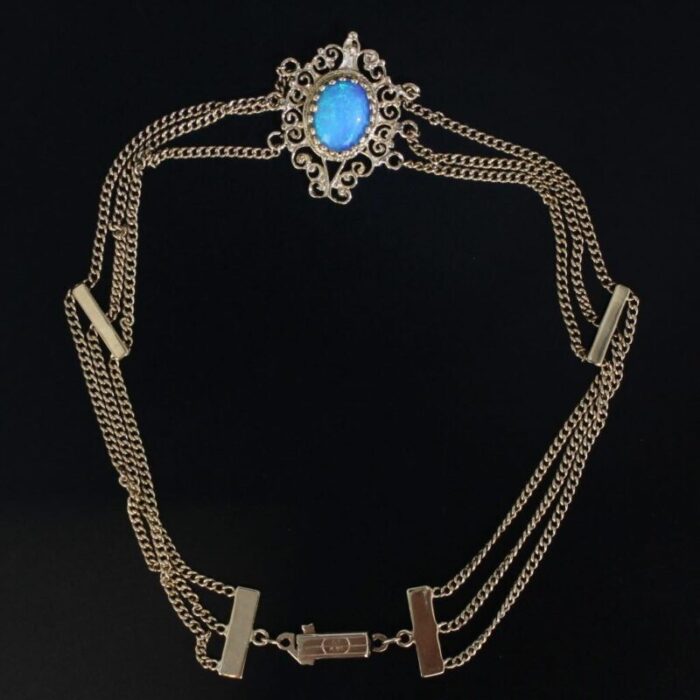 vintage blue opal bracelet 14k yellow gold 95 anklet 3 strand curb chain 9931