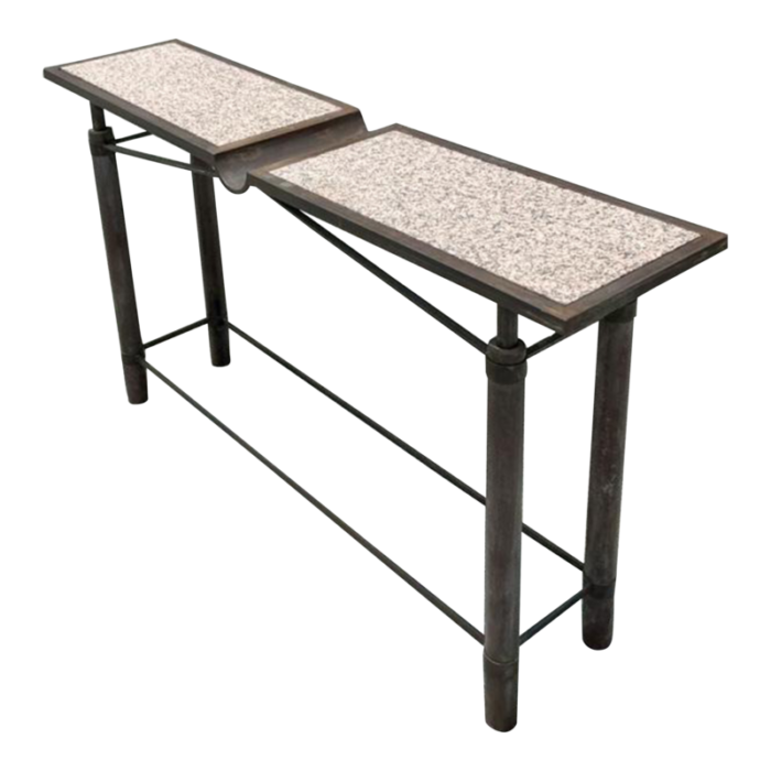 vintage boho signed french granite and patinated metal console table 5829