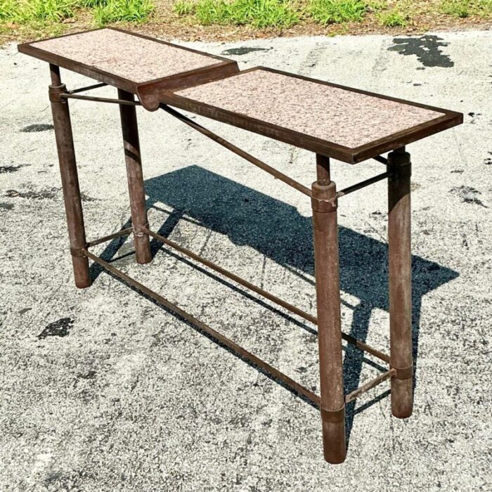 vintage boho signed french granite and patinated metal console table 6197