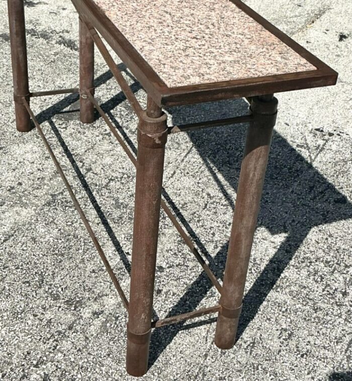 vintage boho signed french granite and patinated metal console table 7736