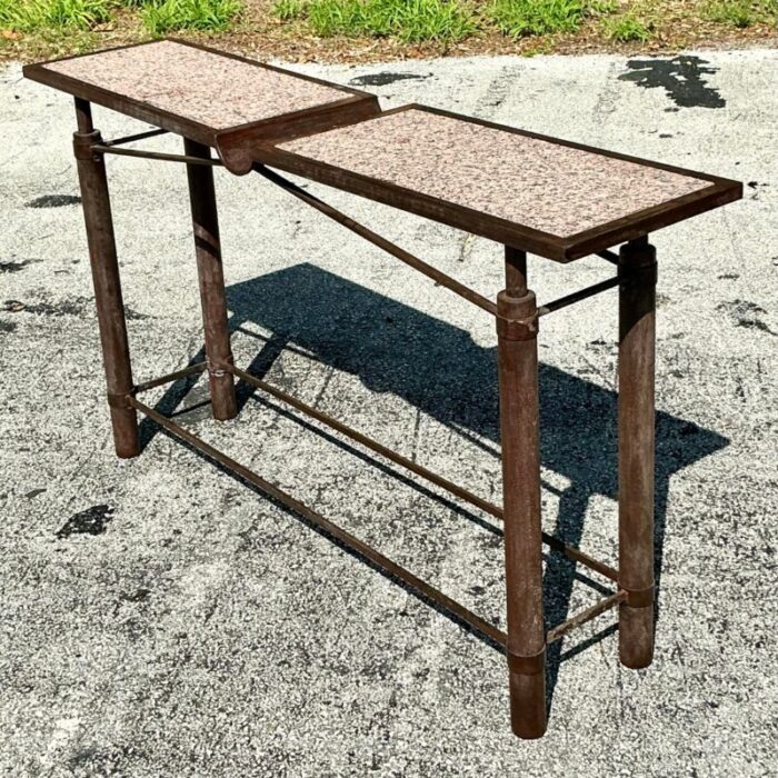 vintage boho signed french granite and patinated metal console table 9468