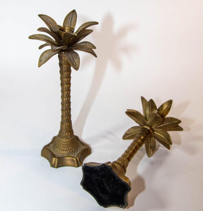 vintage brass moroccan palm tree candlestick holders set of 2 1654