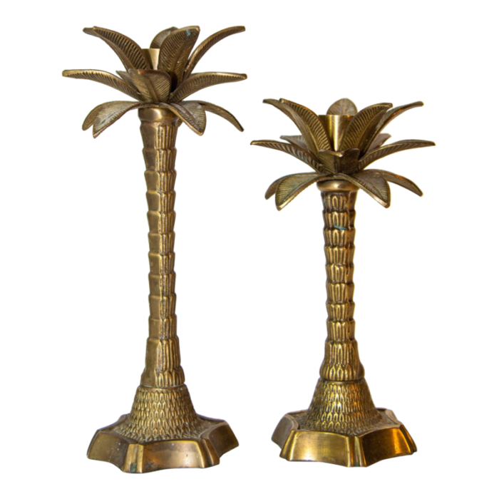 vintage brass moroccan palm tree candlestick holders set of 2 1883