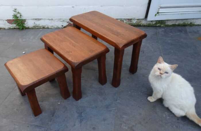 vintage brutalist nesting tables set of 3 0498