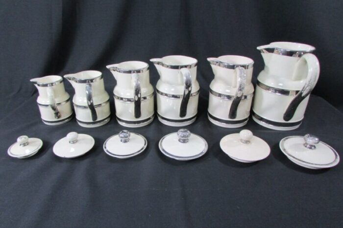 vintage ceramic covered pots and pitchers 1930s set of 6 3