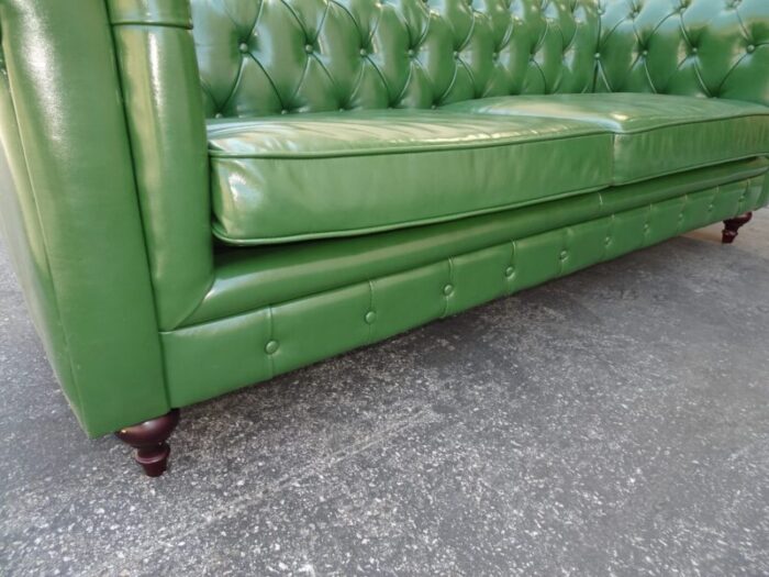 vintage chesterfield sofa green tufted leather couch 0867