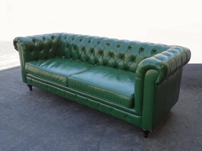 vintage chesterfield sofa green tufted leather couch 1550