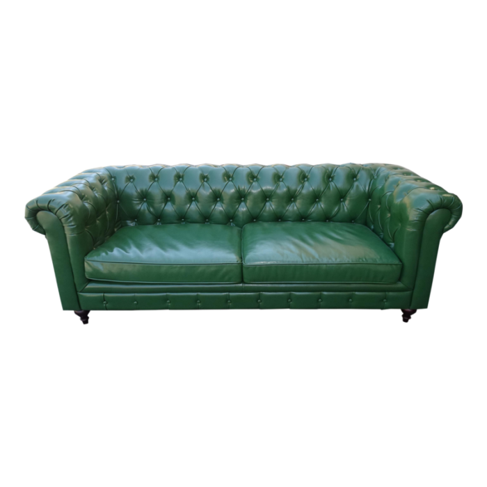 vintage chesterfield sofa green tufted leather couch 3789