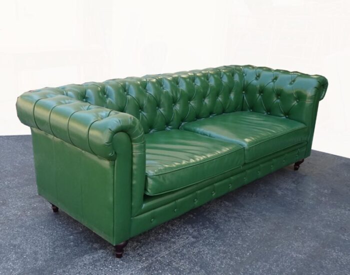 vintage chesterfield sofa green tufted leather couch 5839