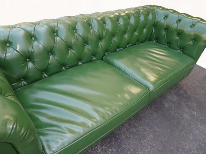 vintage chesterfield sofa green tufted leather couch 8509