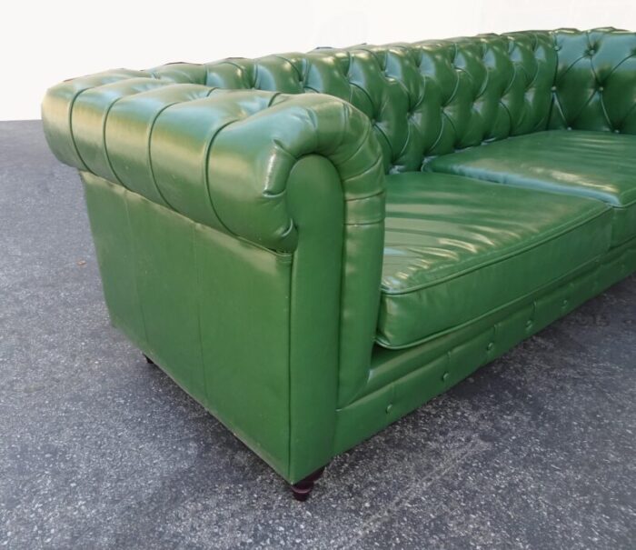 vintage chesterfield sofa green tufted leather couch 9578