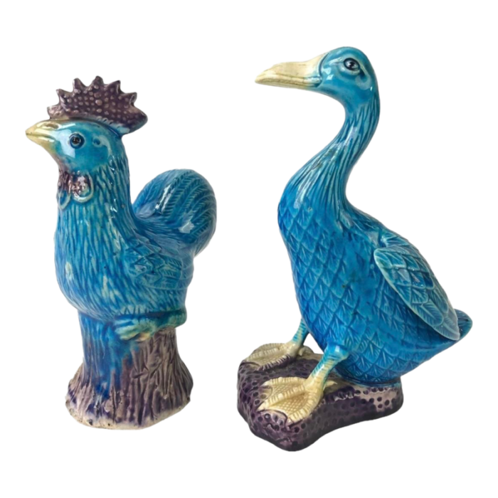 vintage chinese porcelain duck and rooster figurines set of 2 3703