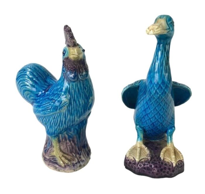 vintage chinese porcelain duck and rooster figurines set of 2 3731