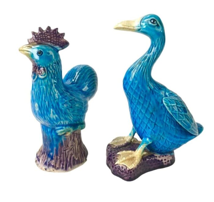 vintage chinese porcelain duck and rooster figurines set of 2 6659