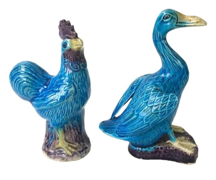 vintage chinese porcelain duck and rooster figurines set of 2 6960